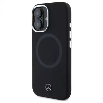 Mercedes-Benz MEHMP16S23SUTTK iPhone 16 6,1 Zoll Schwarze Silikon-Hülle mit Tonallogo und MagSafe