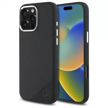 Mercedes-Benz MEHMP16X23SUGDK iPhone 16 Pro Max 6,9 Zoll Schwarze Silikon-Hartschale mit Tonalem Logo Holzmaserung MagSafe