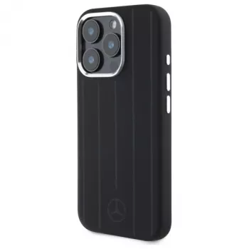 MERCEDES-BENZ iPhone 16 Pro 6.3 Black Silicone Hard Case with Vertical Tonal Stripes MagSafe