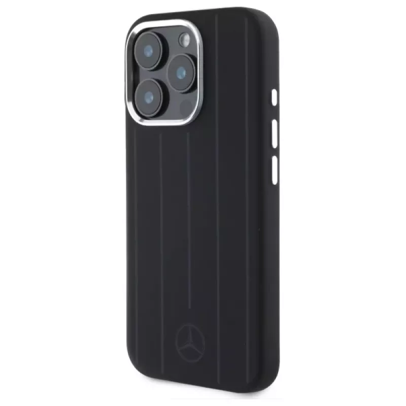 Mercedes-Benz iPhone 16 Pro Max 6,9 inch Silikon-Hardcase mit vertikalen Tonstreifen und MagSafe - Schwarz
