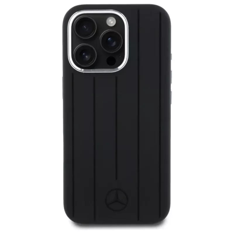 Mercedes-Benz iPhone 16 Pro Max 6,9 inch Silikon-Hardcase mit vertikalen Tonstreifen und MagSafe - Schwarz