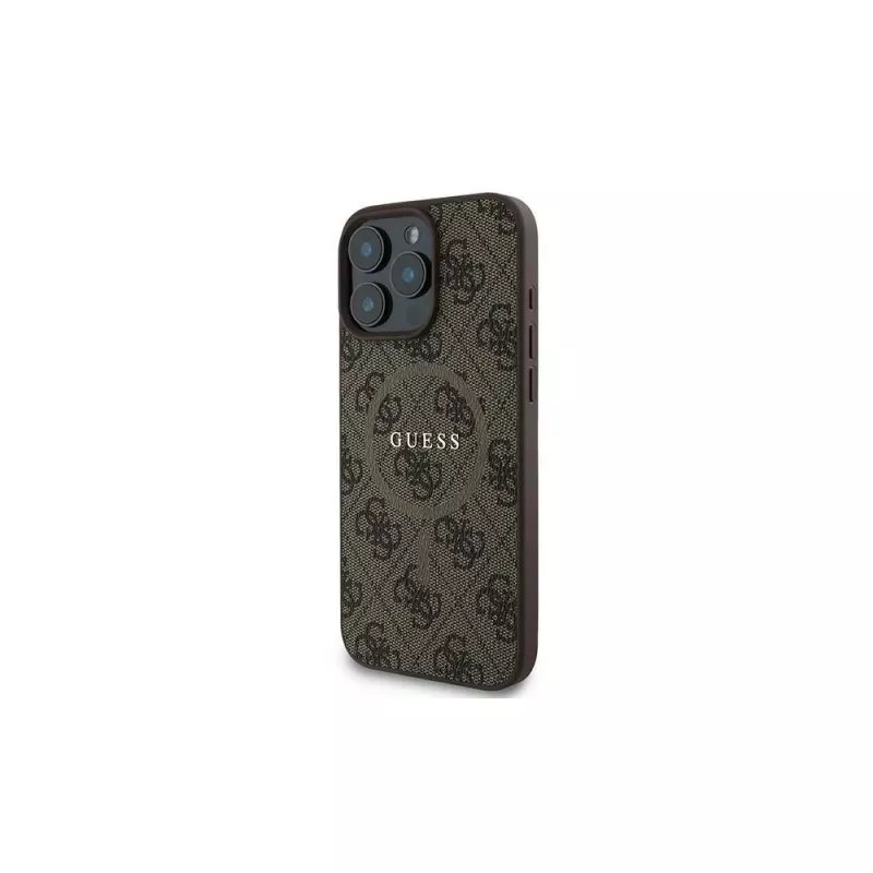 Guess 4G Ring Classic Logo MagSafe Case für iPhone 16 Pro (Braun)