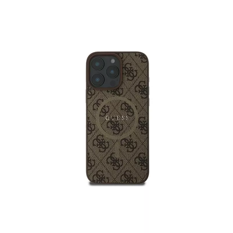 Guess 4G Ring Classic Logo MagSafe Case für iPhone 16 Pro (Braun)