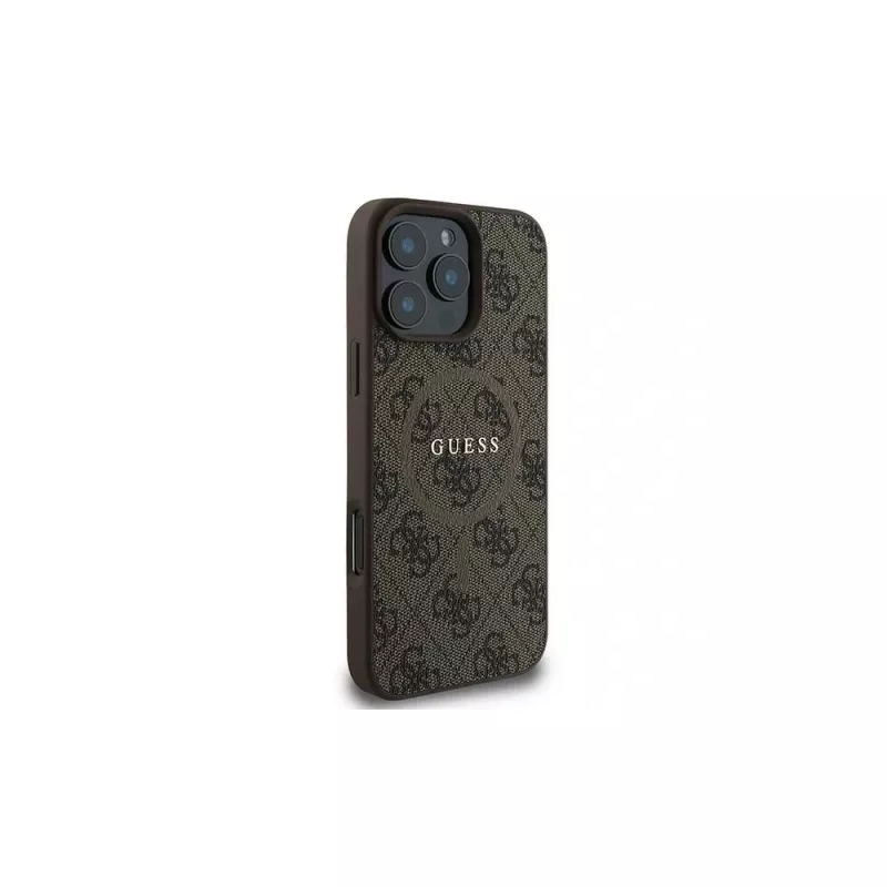 Guess 4G Ring Classic Logo MagSafe Case für iPhone 16 Pro (Braun)