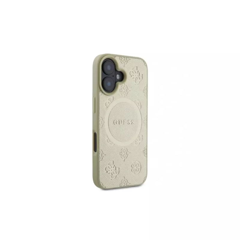 Guess Saffiano Peony Classic Logo MagSafe Case für iPhone 16 (Gold)