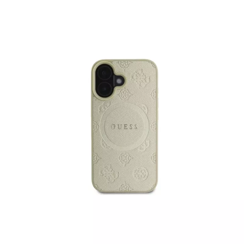 Guess Saffiano Peony Classic Logo MagSafe Case für iPhone 16 (Gold)