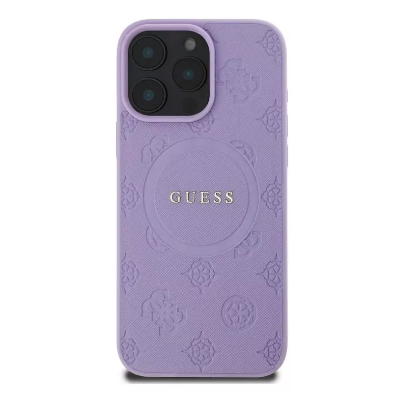 Guess GUHMP16XPSAPSMEU iPhone 16 Pro Max 6,9 Zoll Lila Hardcase Saffiano Peony Classic Logo MagSafe