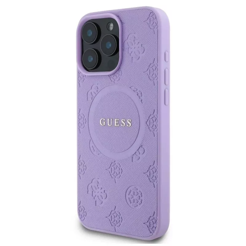 Guess GUHMP16XPSAPSMEU iPhone 16 Pro Max 6,9 Zoll Lila Hardcase Saffiano Peony Classic Logo MagSafe