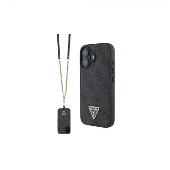 Guess GUHCP16SP4TDSCPK iPhone 16 Hardcase Leder Metall Logo Strass Crossbody Schwarz