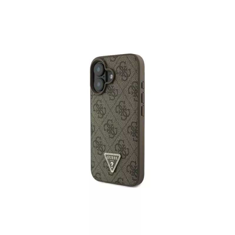 Guess GUHCP16SP4TDSCPW iPhone 16 6.1 Hardcase Leder Metall Logo Strass Crossbody Braun