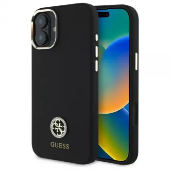 Guess GUHCP16SM4DGPK iPhone 16 6,1 Zoll Schwarz Hardcase Silikon Logo Strass 4G
