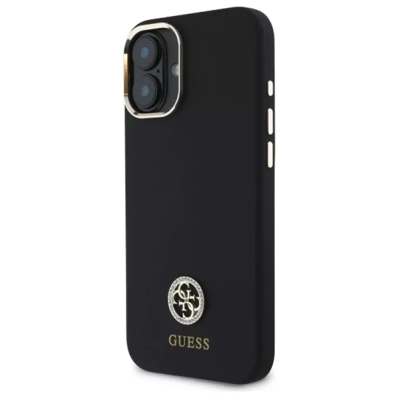 Guess GUHCP16SM4DGPK iPhone 16 6,1 Zoll Schwarz Hardcase Silikon Logo Strass 4G