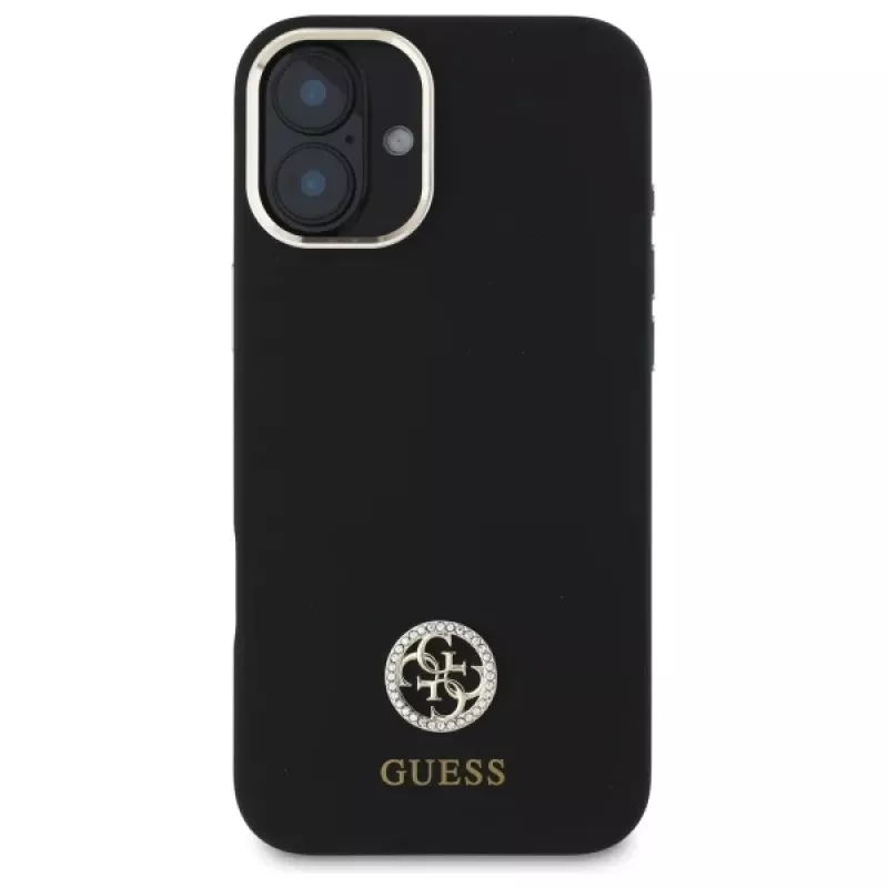 Guess GUHCP16SM4DGPK iPhone 16 6,1 Zoll Schwarz Hardcase Silikon Logo Strass 4G