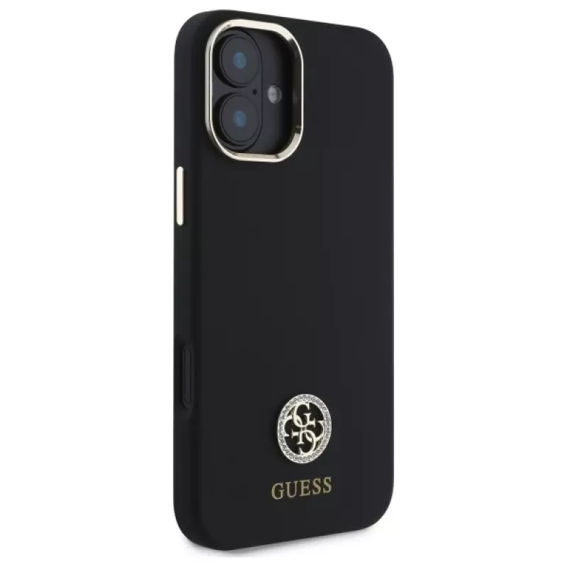 Guess GUHCP16SM4DGPK iPhone 16 6,1 Zoll Schwarz Hardcase Silikon Logo Strass 4G