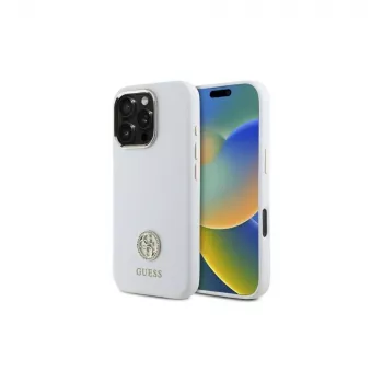 Guess GUHCP16LM4DGPH iPhone 16 Pro 6,3 Zoll Weiße Silikon-Hülle mit Strass-Logo 4G