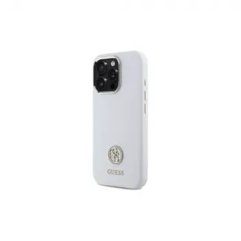 Guess GUHCP16LM4DGPH iPhone 16 Pro 6,3 Zoll Weiße Silikon-Hülle mit Strass-Logo 4G