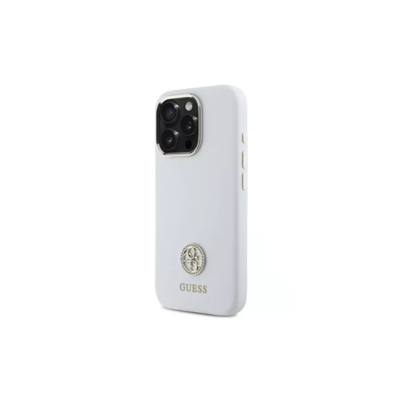 Guess GUHCP16LM4DGPH iPhone 16 Pro 6,3 Zoll Weiße Silikon-Hülle mit Strass-Logo 4G
