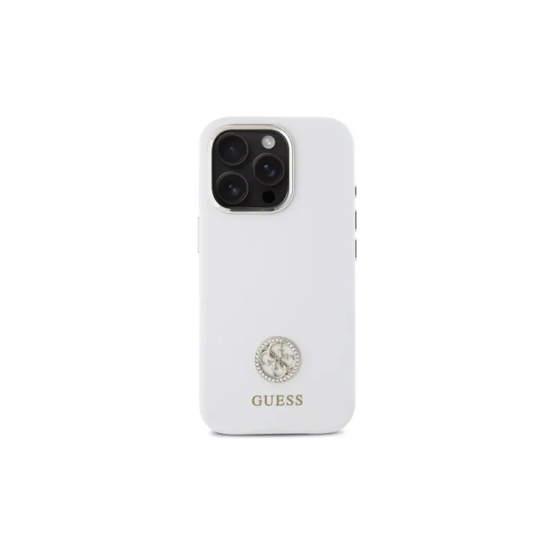 Guess GUHCP16LM4DGPH iPhone 16 Pro 6,3 Zoll Weiße Silikon-Hülle mit Strass-Logo 4G