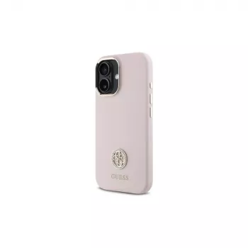 Guess GUHCP16SM4DGPP Hardcase Silicone Logo Strass 4G für Apple iPhone 16 6,1 Zoll Pink