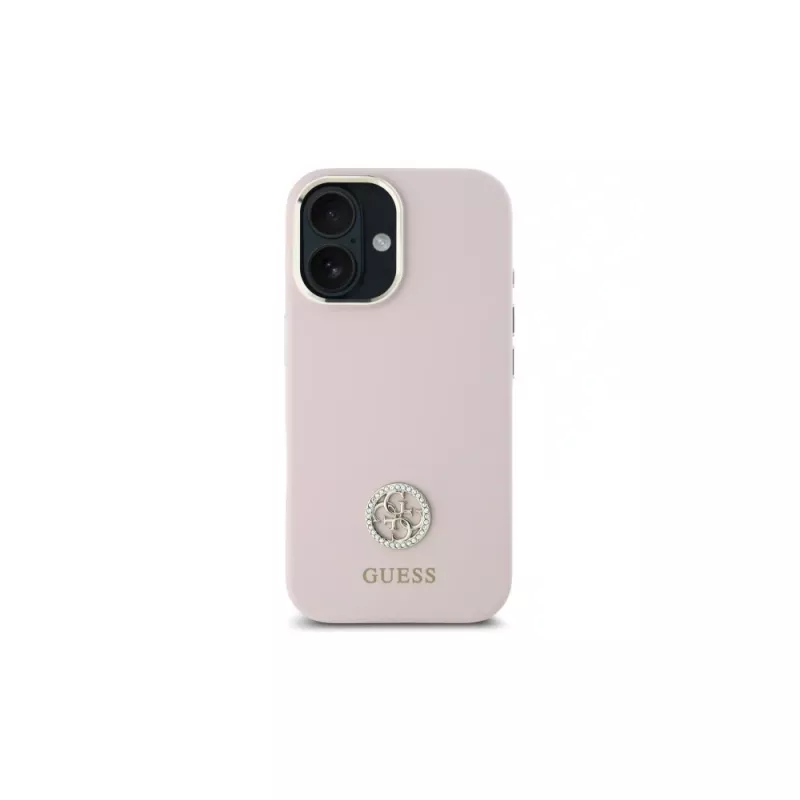 Guess GUHCP16SM4DGPP Hardcase Silicone Logo Strass 4G für Apple iPhone 16 6,1 Zoll Pink