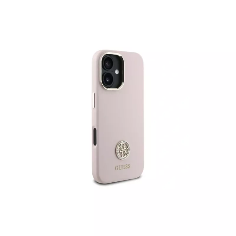 Guess GUHCP16SM4DGPP Hardcase Silicone Logo Strass 4G für Apple iPhone 16 6,1 Zoll Pink