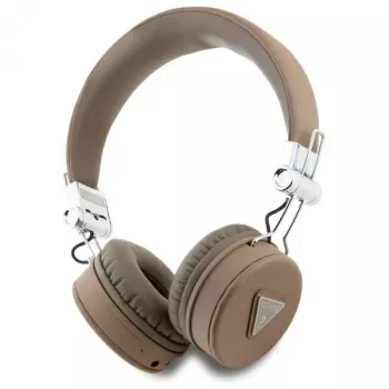 Guess Grained Classic Round Shape Wireless Bluetooth Over-Ear Headphones mit ENC, Braun