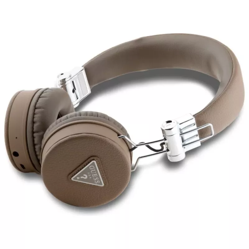 Guess Grained Classic Round Shape Wireless Bluetooth Over-Ear Headphones mit ENC, Braun