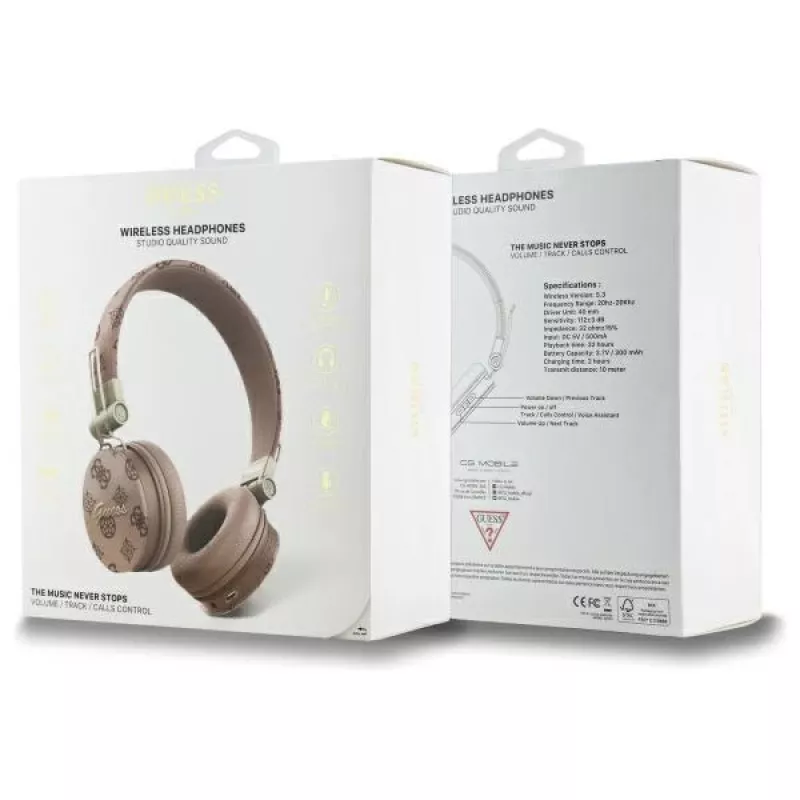 Guess Peony Script Round Shape Kabellose Over-Ear-Kopfhörer mit ENC, Braun