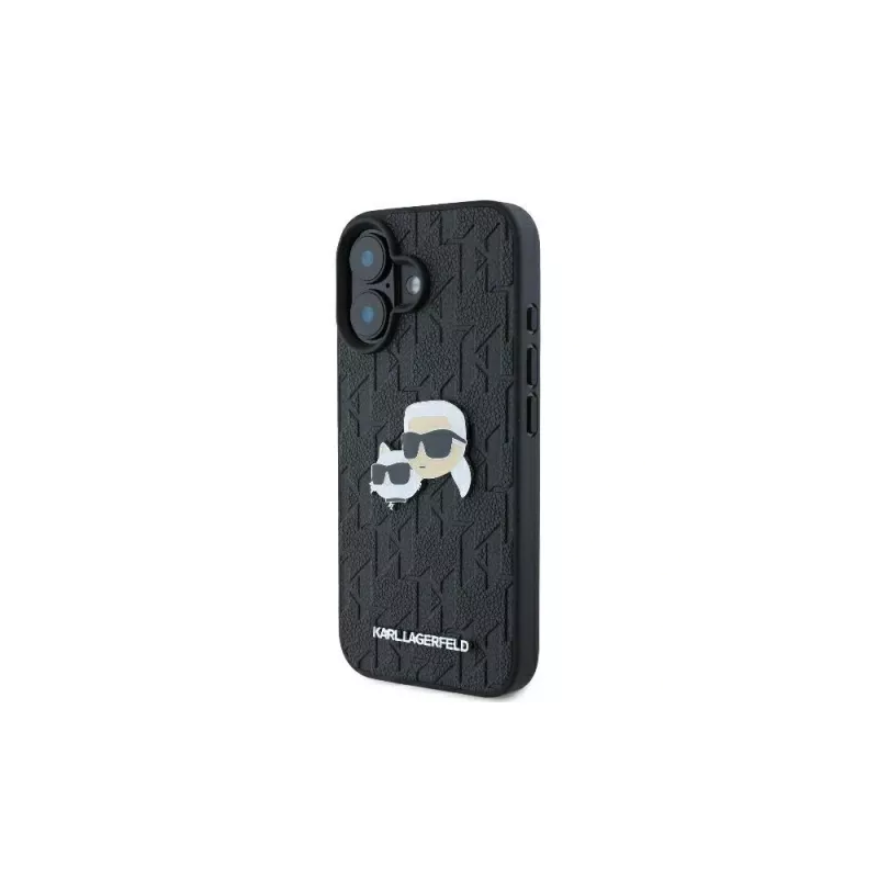 Karl Lagerfeld Monogram Karl & Choupette Head Pin Case für iPhone 16 (Schwarz)