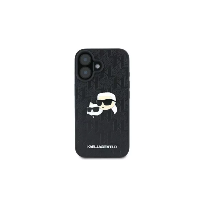 Karl Lagerfeld Monogram Karl & Choupette Head Pin Case für iPhone 16 (Schwarz)