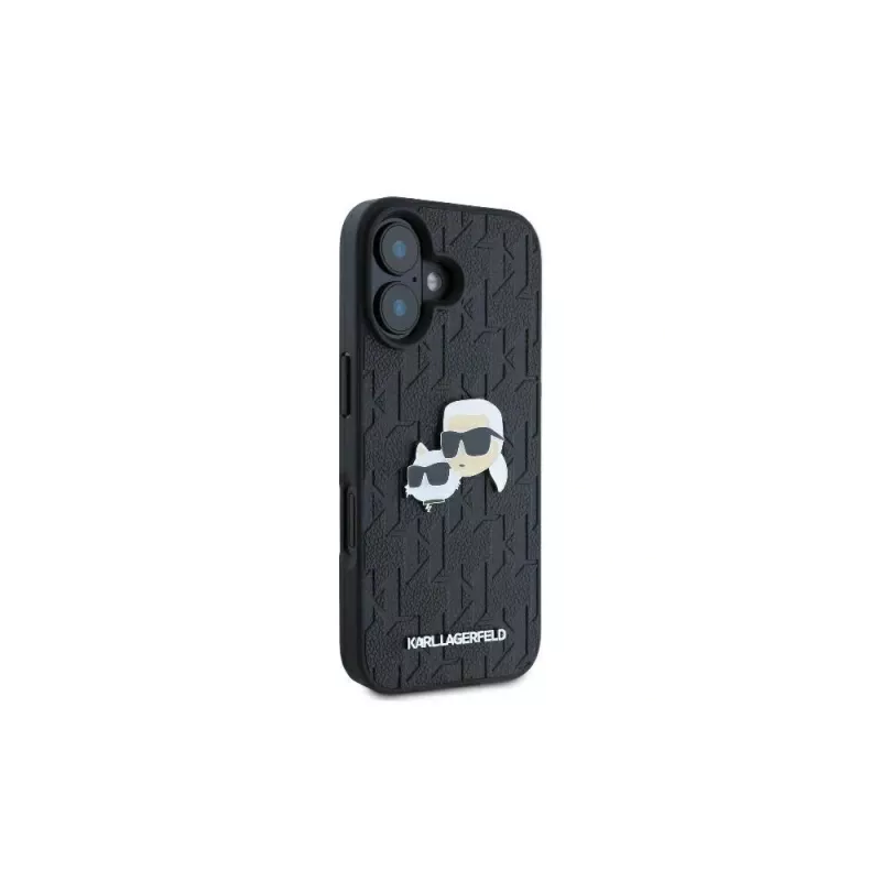 Karl Lagerfeld Monogram Karl & Choupette Head Pin Case für iPhone 16 (Schwarz)