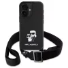 Karl Lagerfeld Saffiano Karl & Choupette Metal Pin CBDY Strap Hard Case für iPhone 16 6.1, Schwarz