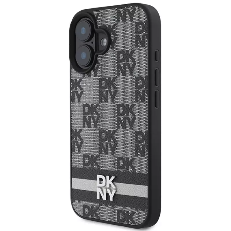 DKNY DKHCP16SPCPTSSK Hard Case für Apple iPhone 16 6,1 Zoll Karomuster & bedruckte Streifen Schwarz