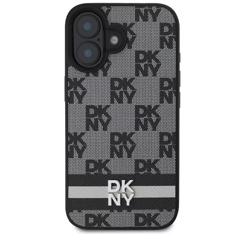 DKNY DKHCP16SPCPTSSK Hard Case für Apple iPhone 16 6,1 Zoll Karomuster & bedruckte Streifen Schwarz