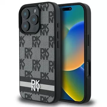 DKNY DKHCP16LPCPTSSK Hard Case für Apple iPhone 16 Pro 6,3 Zoll Schwarz Karomuster & Bedruckte Streifen