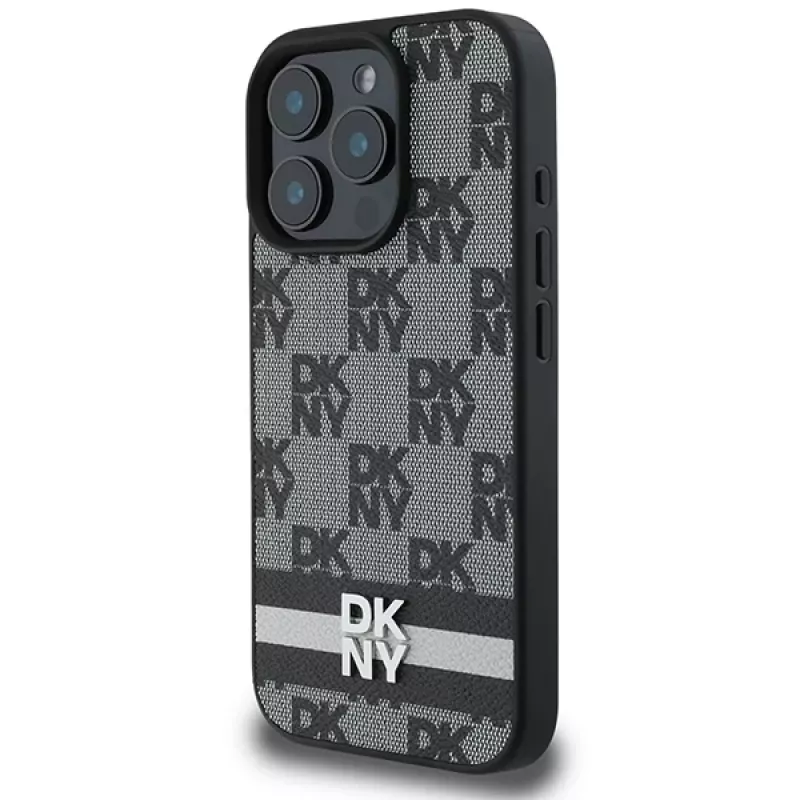 DKNY DKHCP16XPCPTSSK Hard Case für iPhone 16 Pro Max 6,9 Zoll Schwarz Karomuster & bedruckte Streifen