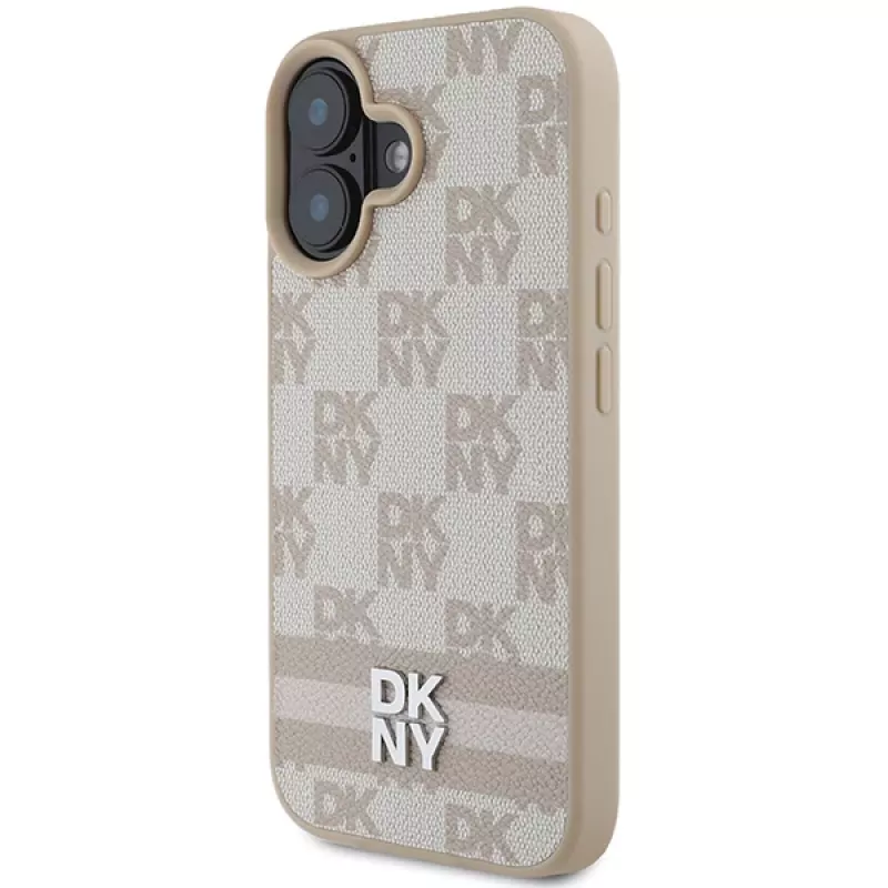 DKNY DKHCP16SPCPTSSP Hard Case für Apple iPhone 16 6,1 Zoll Pink Karomuster & Bedruckte Streifen