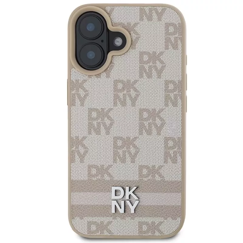 DKNY DKHCP16SPCPTSSP Hard Case für Apple iPhone 16 6,1 Zoll Pink Karomuster & Bedruckte Streifen