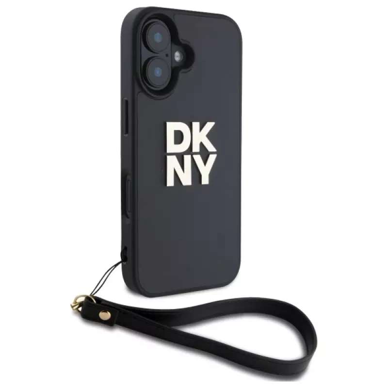 DKNY DKHCP16SPBSWSK Hard Case für Apple iPhone 16 6,1 Zoll Schwarz mit Handschlaufe