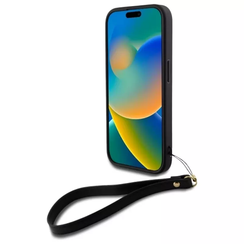 DKNY DKHCP16SPBSWSK Hard Case für Apple iPhone 16 6,1 Zoll Schwarz mit Handschlaufe