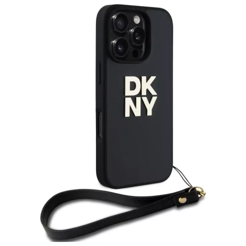 DKNY DKHCP16LPBSWSK iPhone 16 Pro 6,3 Zoll schwarze Hartschale mit Handschlaufe und Stock-Logo