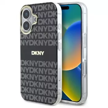 DKNY DKHMP16SHRHSEK Hard Case für Apple iPhone 16 6,1 Zoll - Schwarz mit sich wiederholendem Texturmuster und Streifen