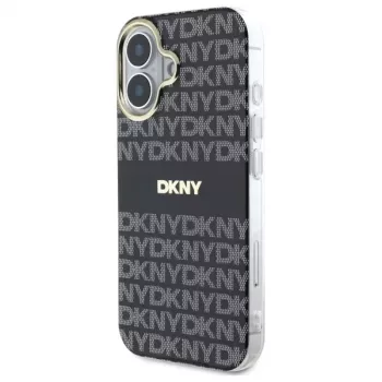 DKNY DKHMP16SHRHSEK Hard Case für Apple iPhone 16 6,1 Zoll - Schwarz mit sich wiederholendem Texturmuster und Streifen