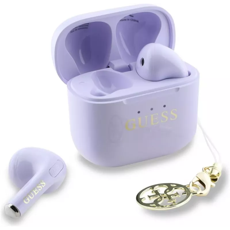 Guess Glossy Effect Printed Classic Logo & Charm TWS Earbuds Lavender