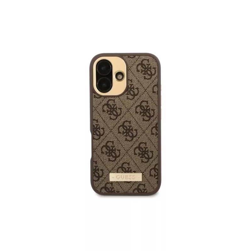 Guess GUHMP16SU4GPRW iPhone 16 6,1 Zoll Braune Hartschale 4G Logo Plate MagSafe