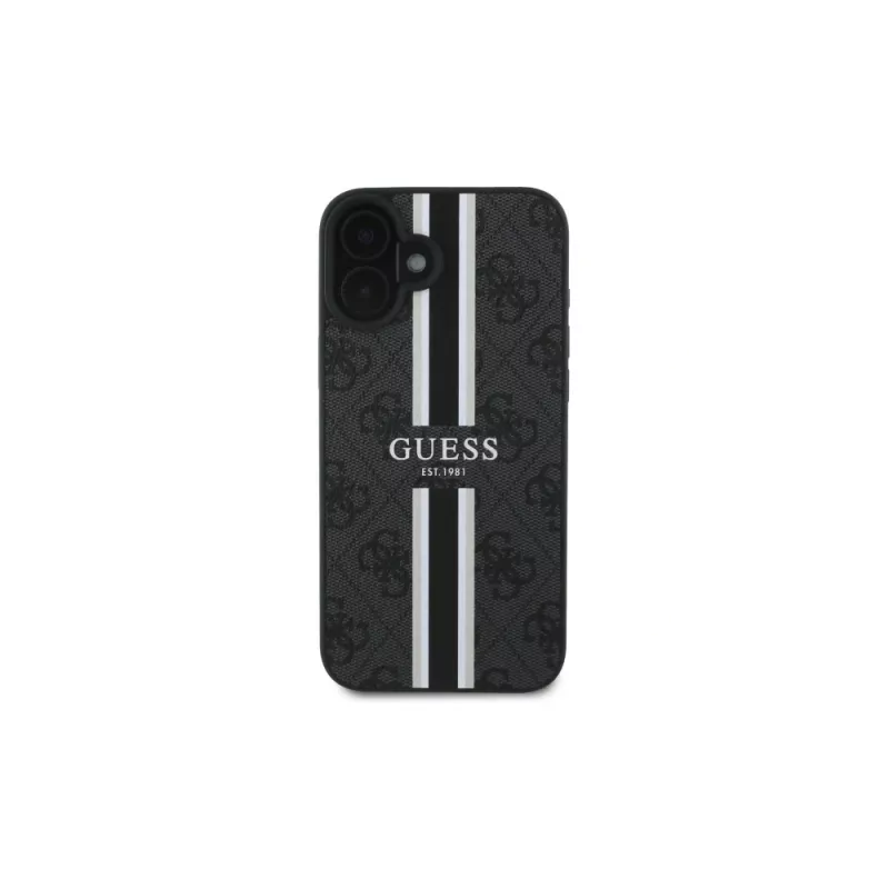Guess GUHMP16SP4RPSK iPhone 16 6.1-Zoll Hartschale Schwarz 4G Printed Stripes MagSafe