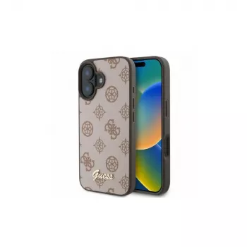 Guess Peony Script MagSafe Case für iPhone 16 (Braun)