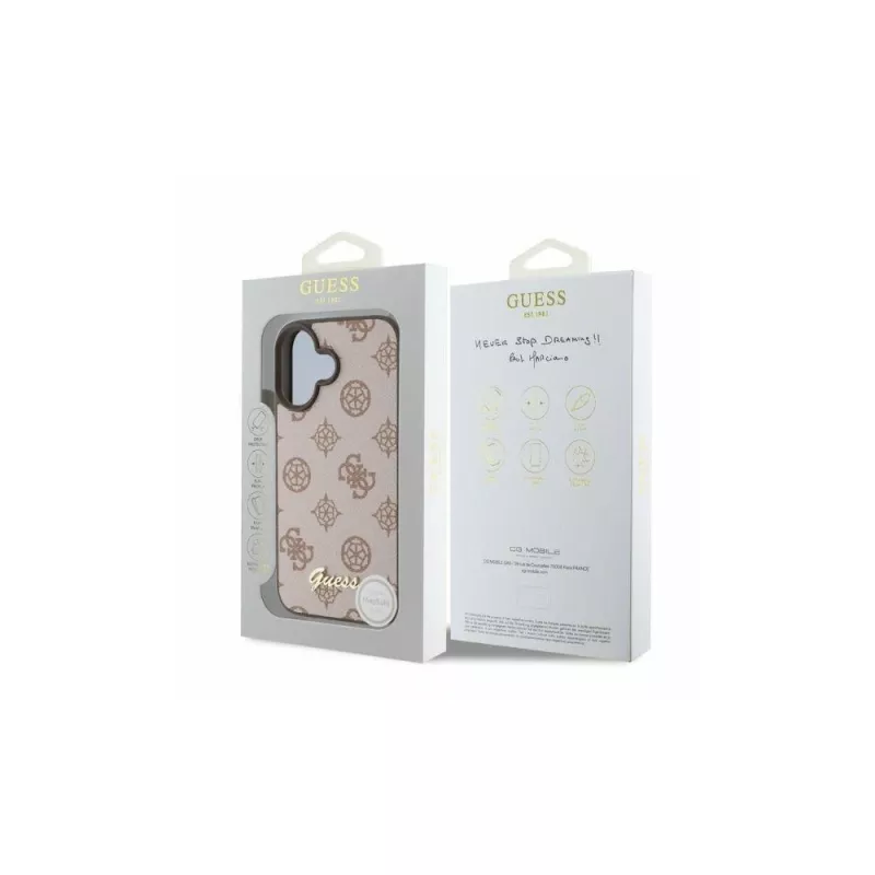 Guess Peony Script MagSafe Case für iPhone 16 (Braun)