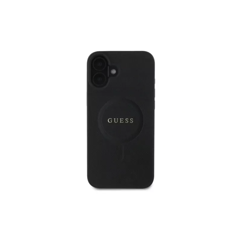Guess GUHMP16SPSAHMCK Saffiano Classic Logo MagSafe Hard Case für iPhone 16 6,1 Zoll - Schwarz