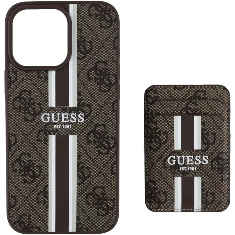 Guess 4G Stripes Wallet Case mit MagSafe für iPhone 16 Pro Max Braun